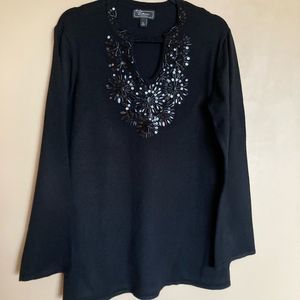 Dressbarn Collection Embellished Sweater with a Beaded Neckline size XL